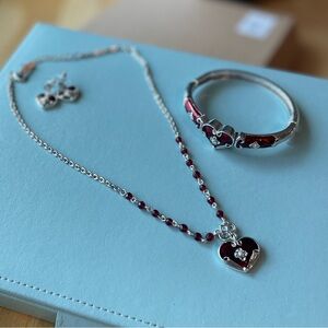 Vintage Napier Red Heart Necklace Earrings Bracelet Set